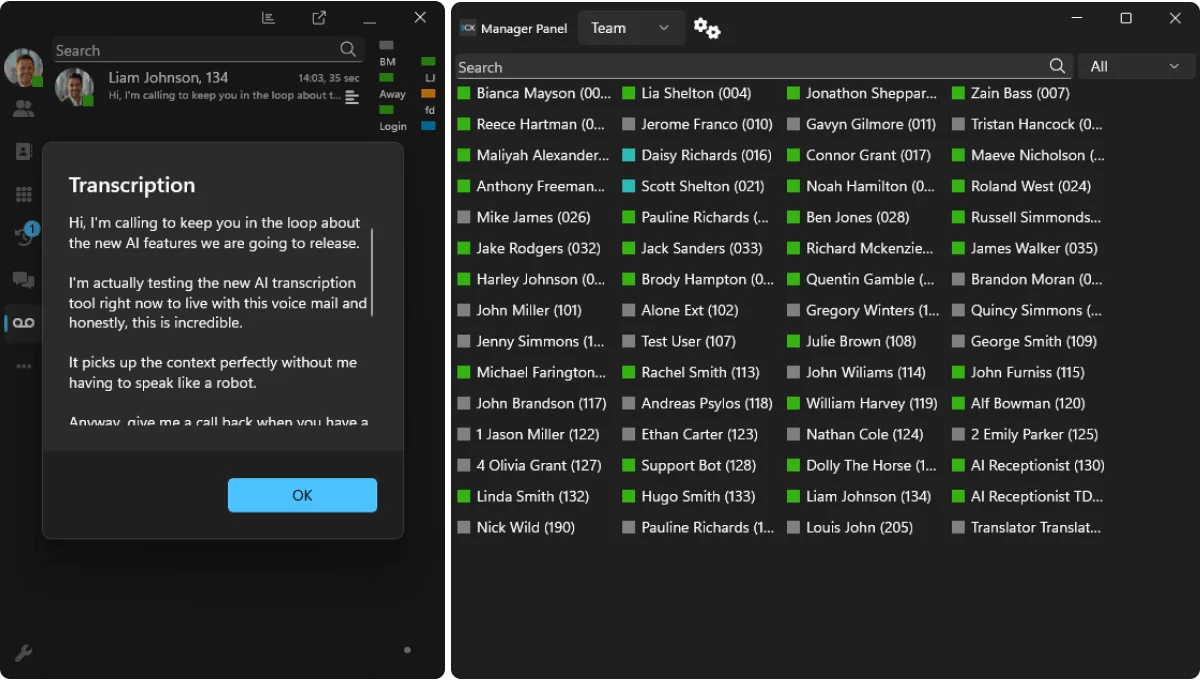 3CX AI transcription on mobile and desktop