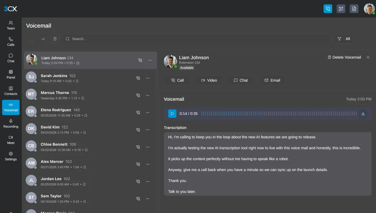 3CX AI call transcription and summary